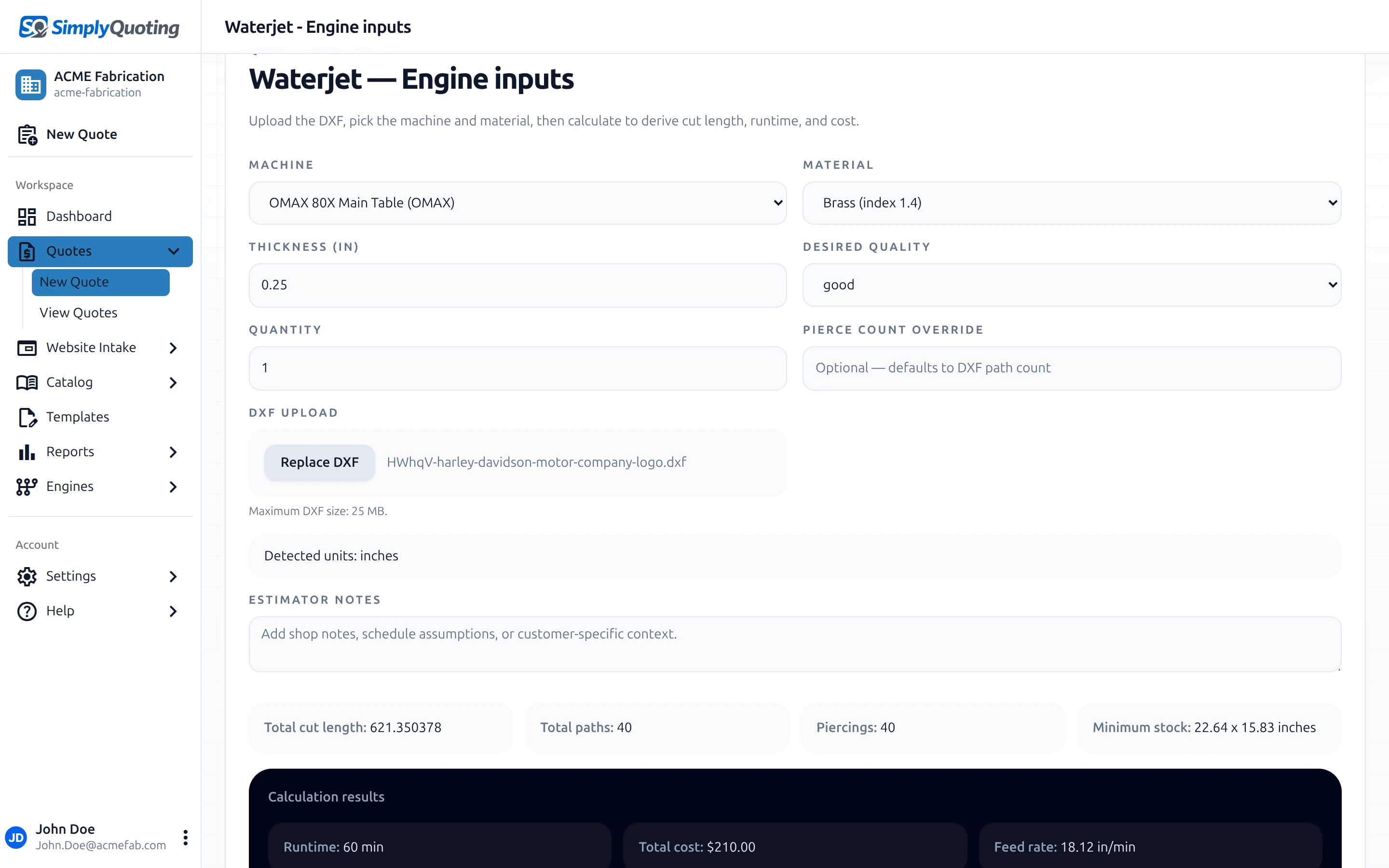 Quoting engine output